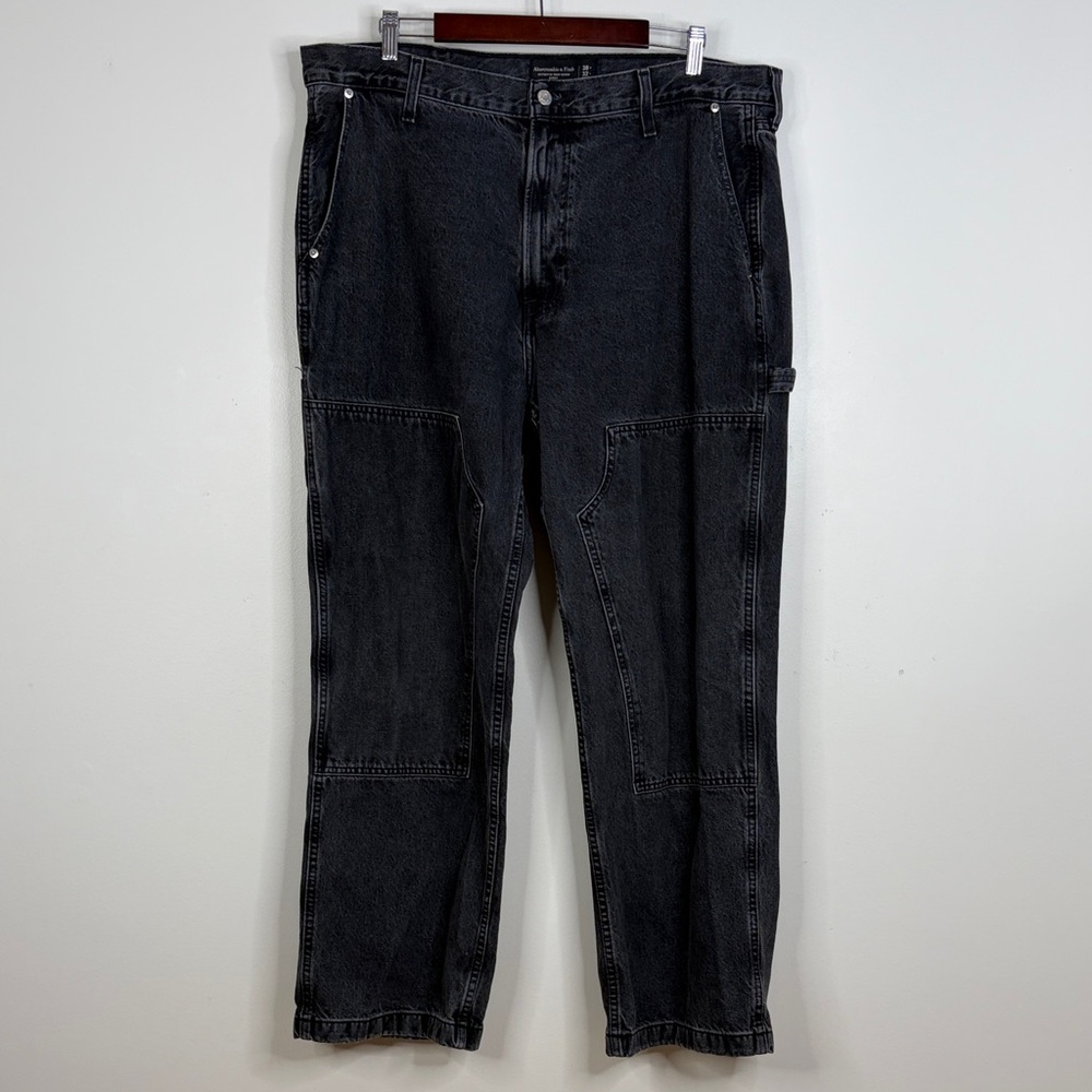Abercrombie & Fitch Jeans Mens 38 x 30 Gray Black Baggy Carpenter Double Knee